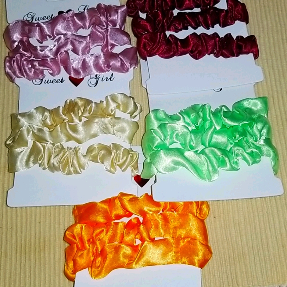 SATIN FLUORESCENT COLOR FASHION HAIR SCRUNCHIES